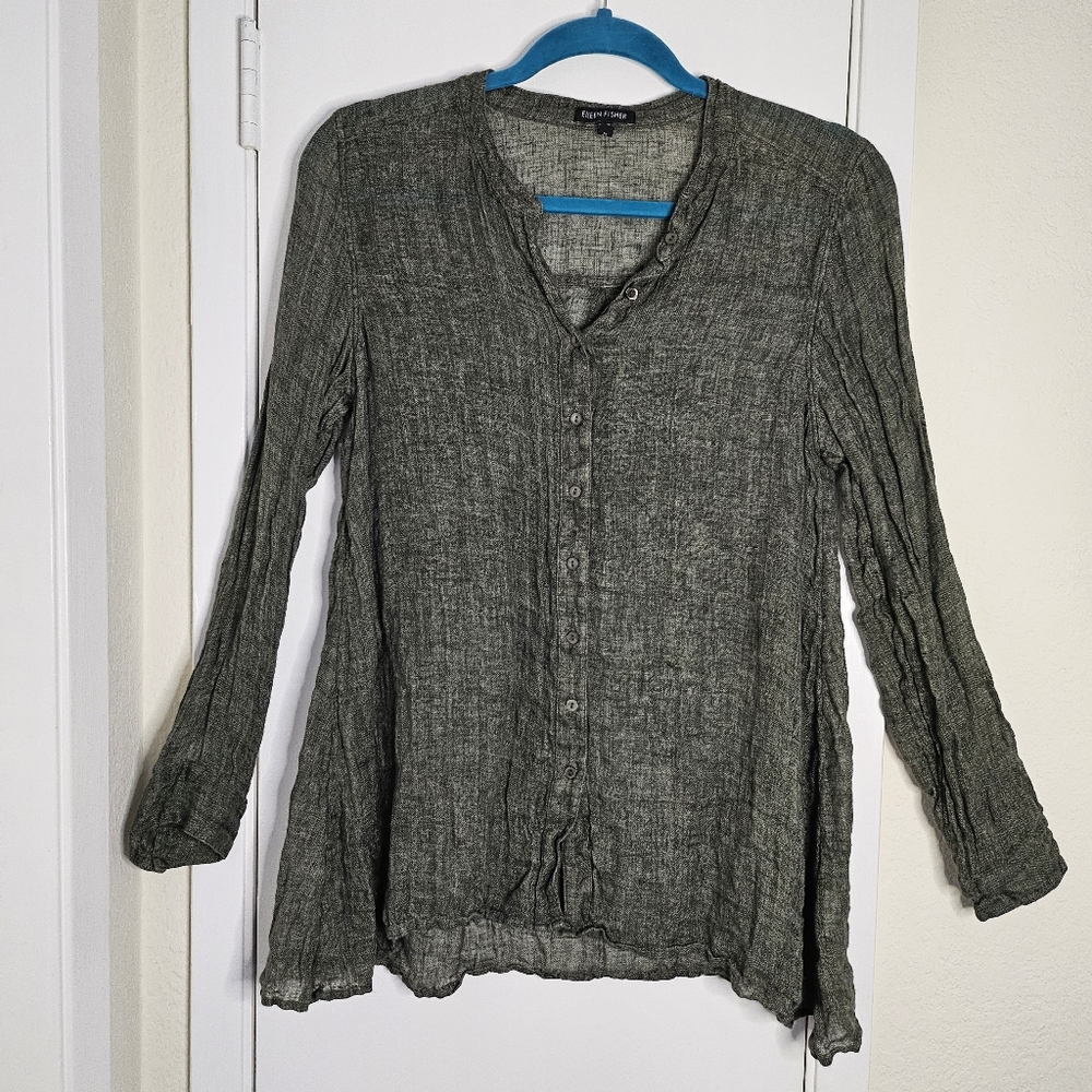 Eileen Fisher Green Lightweight Button Down Shirt Size S